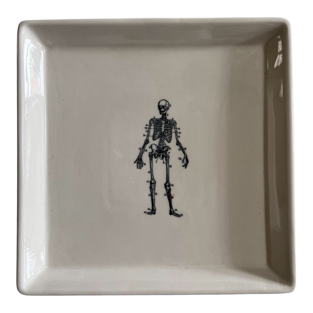 Magenta Skeleton Platter 8.5in Cream Excellent Anatomical Gothic Halloween Tray